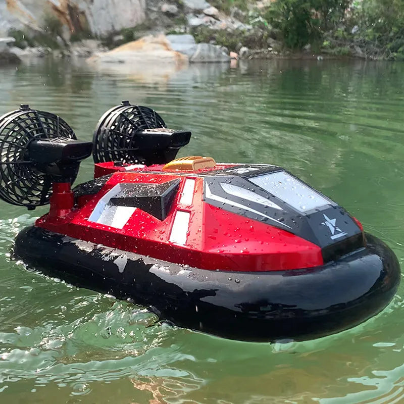 Aerodeslizador RC de simulación anfibio con control remoto 2.4G, juguete de barco anfibio RC de alta velocidad, resistente al agua, con navegación en reversa y derrape