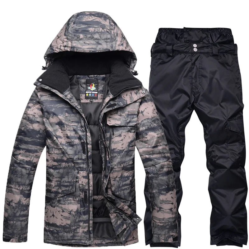 Nuevo traje de esquí de camuflaje para hombre, chaqueta de Snowboard impermeable y transpirable, pantalones de nieve de invierno, trajes para hombre, conjuntos de esquí y snowboard