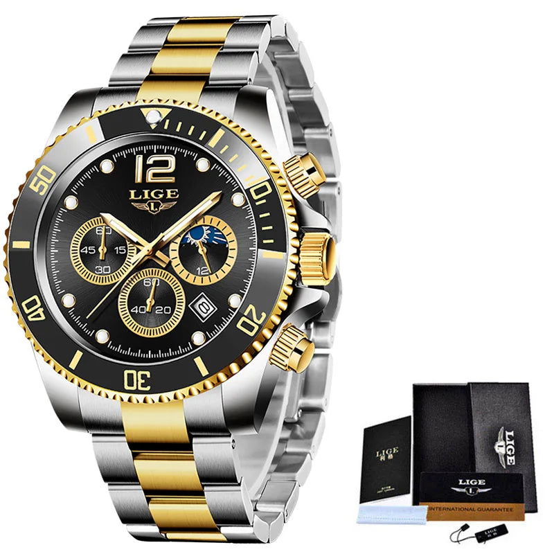 Reloj de pulsera para hombre 2025LIGE, nuevo modelo de cuarzo a la moda, deportivo, de acero inoxidable, con fecha, luminoso e impermeable, Relogio Masculino Reloj