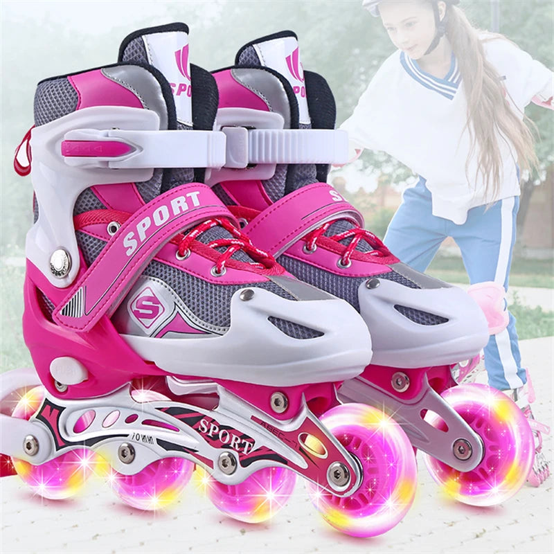 Patines de deportes al aire libre para niños y niñas, patines ajustables en línea, trazador para niños, ruedas iluminadoras de hoja, zapatos
