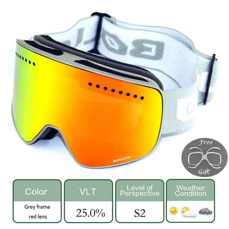 Gafas de esquí para esquiar, gafas magnéticas de doble lente para montañismo, gafas de esquí antiniebla UV400, máscara para moto de nieve para hombres y mujeres