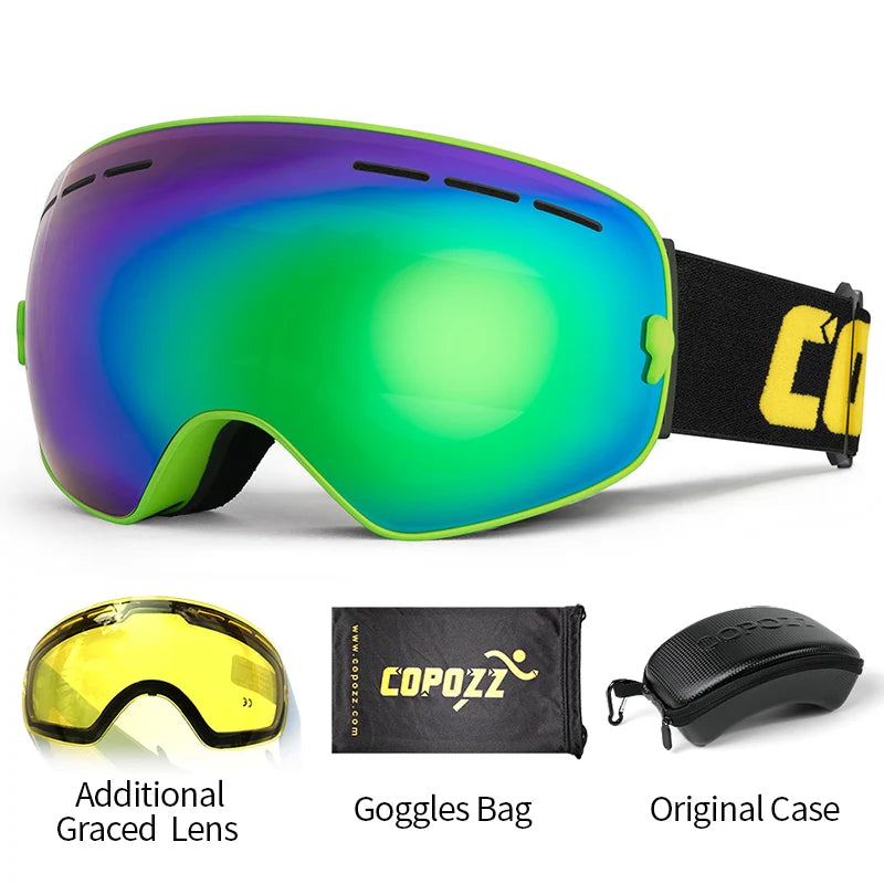 COPOZZ Gafas de esquí para adultos, lentes de 2 capas, antivaho, UV400, gafas esféricas para snowboard de día y noche, conjunto de gafas de esquí para hombres y mujeres