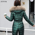 Traje de esquí de una pieza para mujer, chaquetas de invierno, Parka con capucha, mono de algodón para mujer, monos con fajas, monos con cremallera, chándales