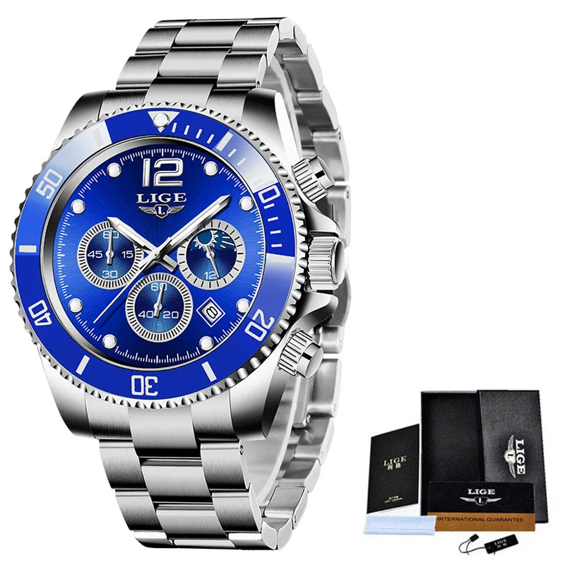 Reloj de pulsera para hombre 2025LIGE, nuevo modelo de cuarzo a la moda, deportivo, de acero inoxidable, con fecha, luminoso e impermeable, Relogio Masculino Reloj