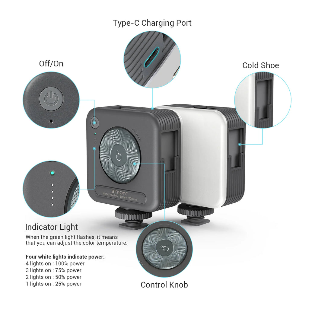 SmallRig-Luz LED portátil para cámara de vídeo, 96 cuentas LED para fotografía, iluminación de vídeo, recargable, 2200mAh, CRI 95 + 2700-6500K