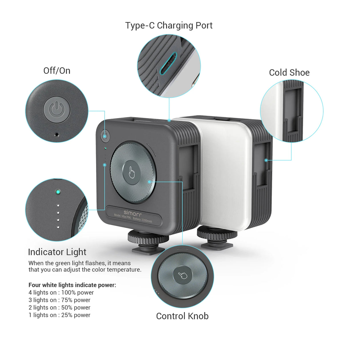 SmallRig-Luz LED portátil para cámara de vídeo, 96 cuentas LED para fotografía, iluminación de vídeo, recargable, 2200mAh, CRI 95 + 2700-6500K