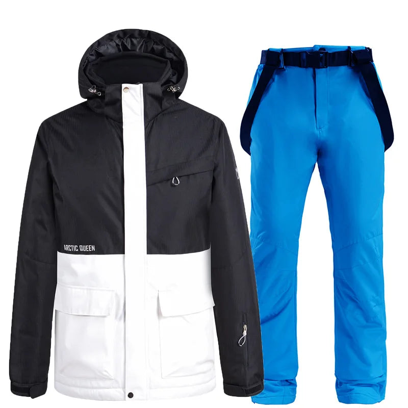 Nueva moda Color a juego traje de esquí hombres mujeres a prueba de viento impermeable esquí Snowboard chaqueta y pantalones traje de nieve invierno