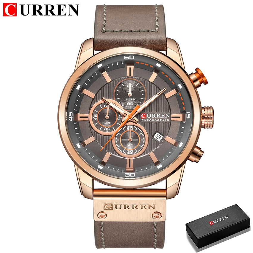 CURREN Marca Reloj Hombre Cuero Deportes Relojes Hombre Ejército Militar Reloj de Pulsera de Cuarzo Cronógrafo Reloj Masculino Relogio Masculino