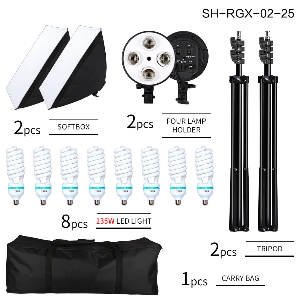 SH 50x70CM Kit de caja blanda de cuatro lámparas iluminación fotográfica con 8 Uds bombilla caja suave iluminación fotográfica accesorios para fotografía de cámara