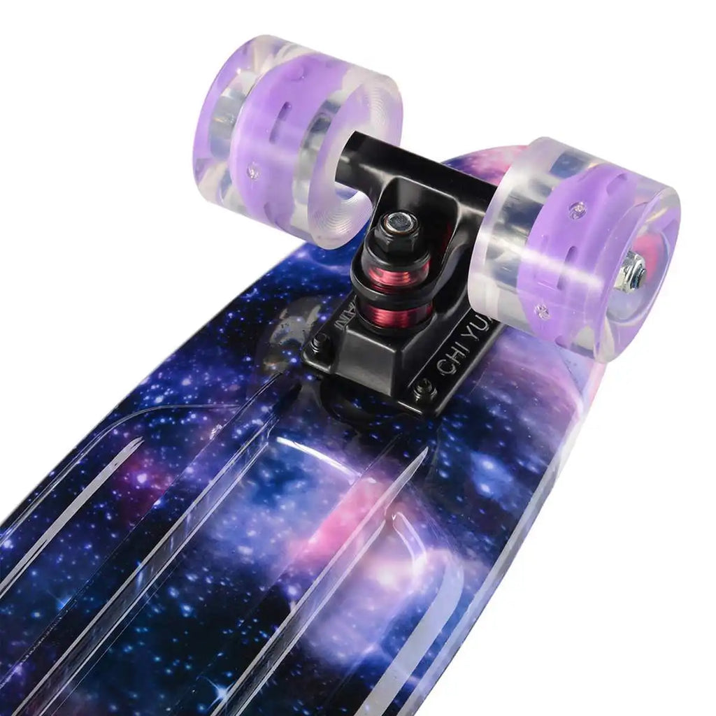 Monopatín de 22 pulgadas, tablero de crucero, 22 "X 6", Retro, Longboard, Skate, gráfico de galaxia, luz Led completa, regalo de Navidad para niño y niña