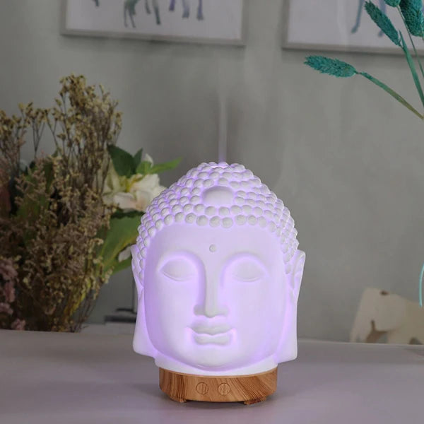 Difusor de Aceites Esenciales de 100ml con Cabeza de Buda, Humidificador con Lámpara Nocturna, Difusor de Aromaterapia para el Hogar