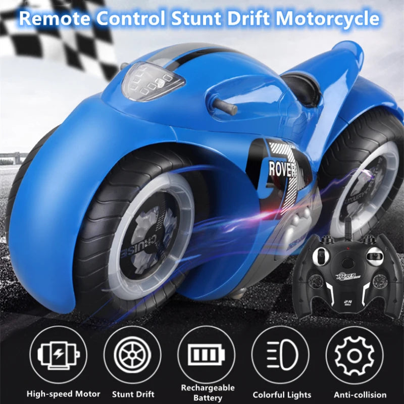Motocicleta de acrobacias a control remoto a escala 1:8, gran tamaño, rotación de 90° sobre la rueda trasera, luz colorida, motocicleta eléctrica RC anticolisión