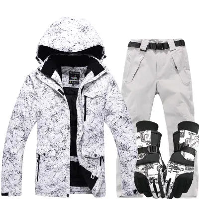 Nuevo traje de esquí grueso y cálido para hombre y mujer, guantes de esquí impermeables a prueba de viento, chaqueta de snowboard, conjunto de pantalones para hombre de talla grande 3XL