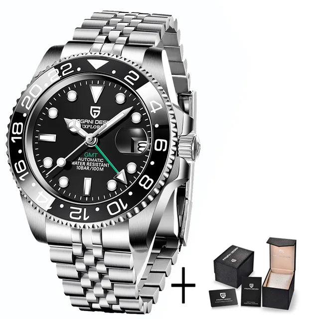 Reloj mecánico automático para hombre PAGANI DESIGN, cristal de zafiro, 40 mm, bisel cerámico, GMT, reloj de pulsera deportivo de marca superior, resistente al agua