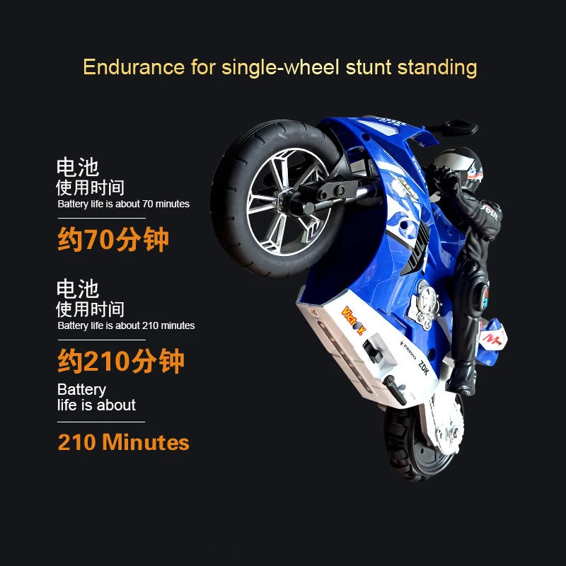 Motocicleta de control remoto de simulación, sistema de equilibrio autoestabilizador, conducción acrobática, rotación in situ, luz genial, coche RC para niños