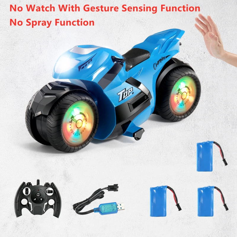 Motocicleta acrobática RC de 50 cm de gran tamaño, controlada por reloj con detección de gestos, deformación, marquesina colorida, rotación en el lugar, juguete RC eléctrico