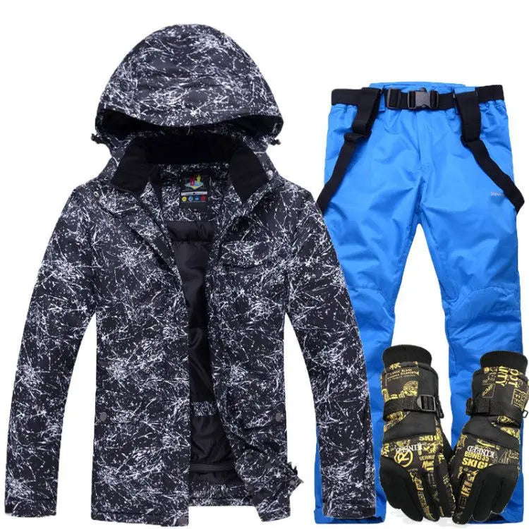 Nuevo traje de esquí grueso y cálido para hombre y mujer, guantes de esquí impermeables a prueba de viento, chaqueta de snowboard, conjunto de pantalones para hombre de talla grande 3XL