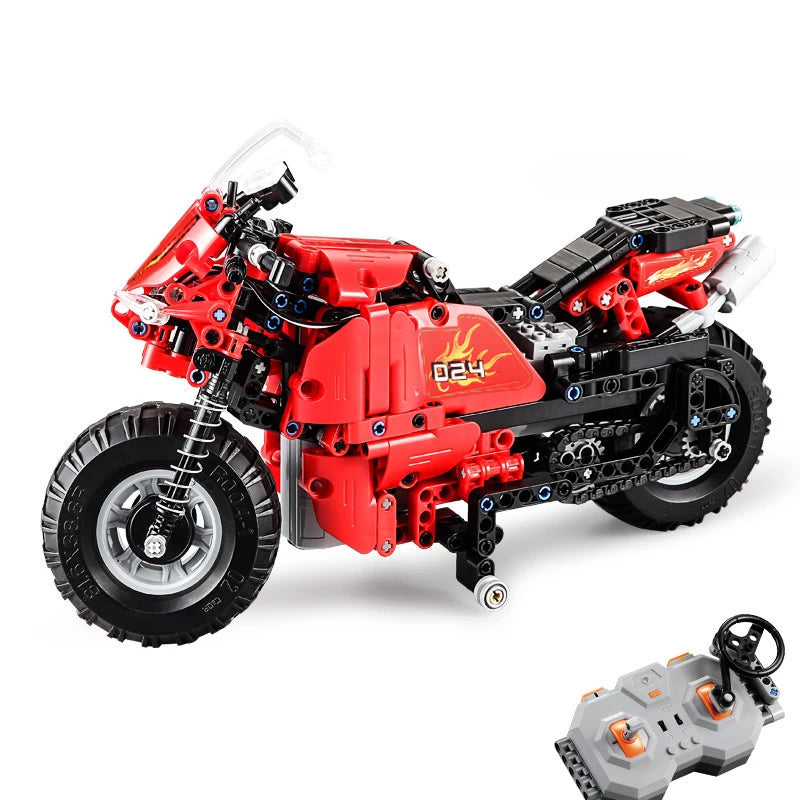Building Blocks Highly Imitation Remote Control Track Motorcycle Spring Shock Absorber With LED Lights Children Assembling Toys