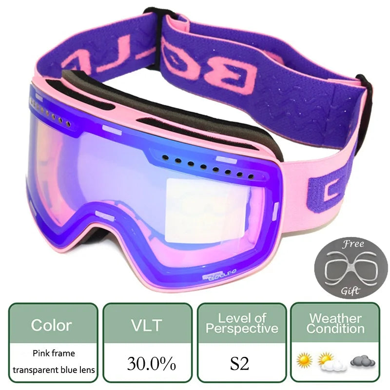 Gafas de esquí para esquiar, gafas magnéticas de doble lente para montañismo, gafas de esquí antiniebla UV400, máscara para moto de nieve para hombres y mujeres