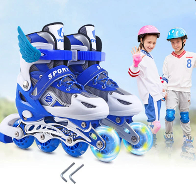 Patines de deportes al aire libre para niños y niñas, patines ajustables en línea, trazador para niños, ruedas iluminadoras de hoja, zapatos