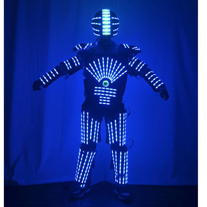 Ropa LED que cambia de color rgb, traje de robot luminoso led futuro, puesta en escena, disfraz iluminado, casco, Bar, club nocturno