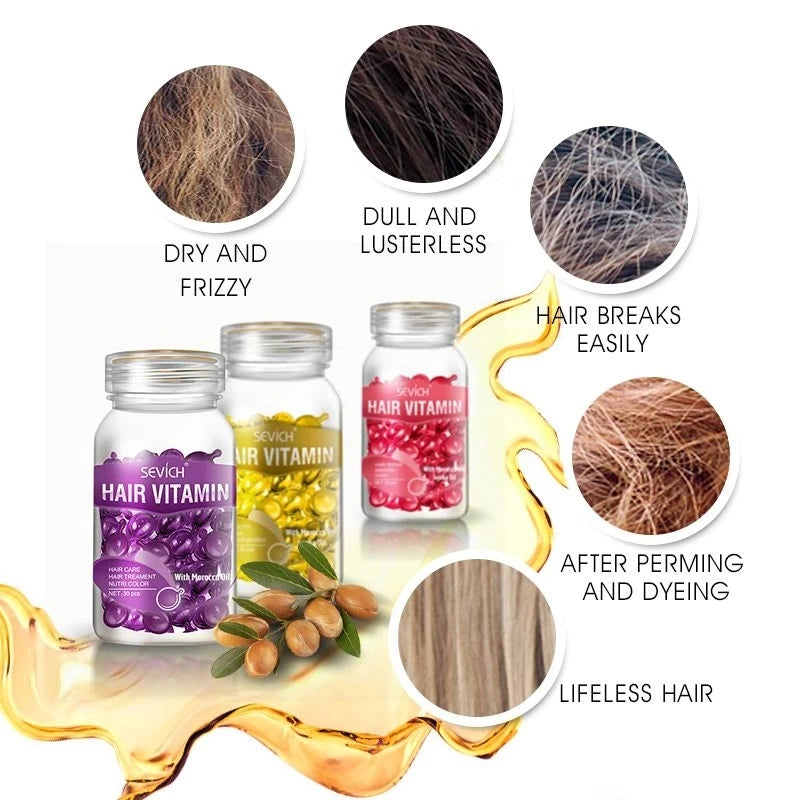 Sevich Mix-cápsula de vitamina para el cabello, aceite para tratamiento del cabello, reparación de cabello liso dañado, suero nutritivo, aceite complejo de queratina