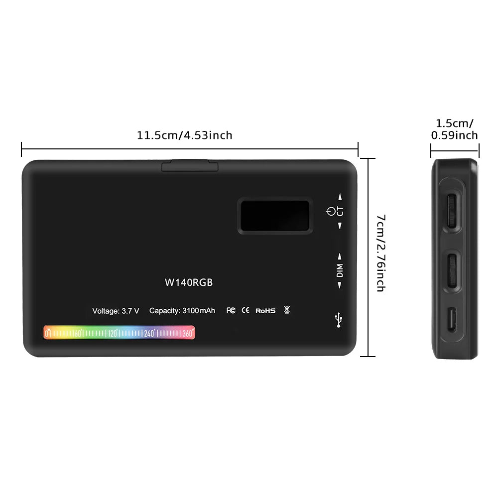 SH W140-luz de vídeo RGB 2500-9000K LED para cámara, 3100mAh con efecto difusor, luz de relleno para Vlog, iluminación de fotografía