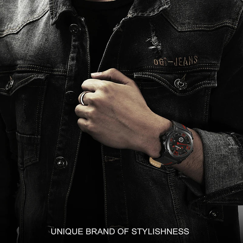 Relojes deportivos militares NAVIFORCE para hombre, originales, resistentes al agua, con visualización de día y fecha, correa de cuero, reloj masculino