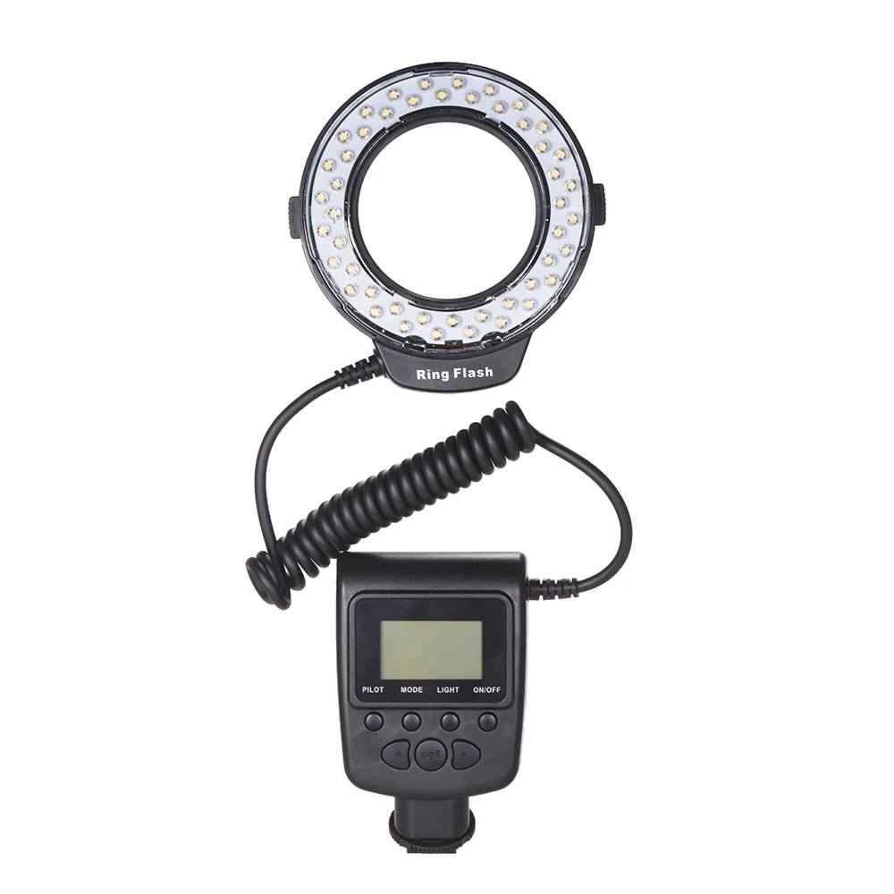 Flash de Anillo LED Macro HD-130 con 8 Anillos Adaptadores para Cámaras DSLR Canon, Nikon, Pentax, Olympus, Panasonic, Flash V HD130
