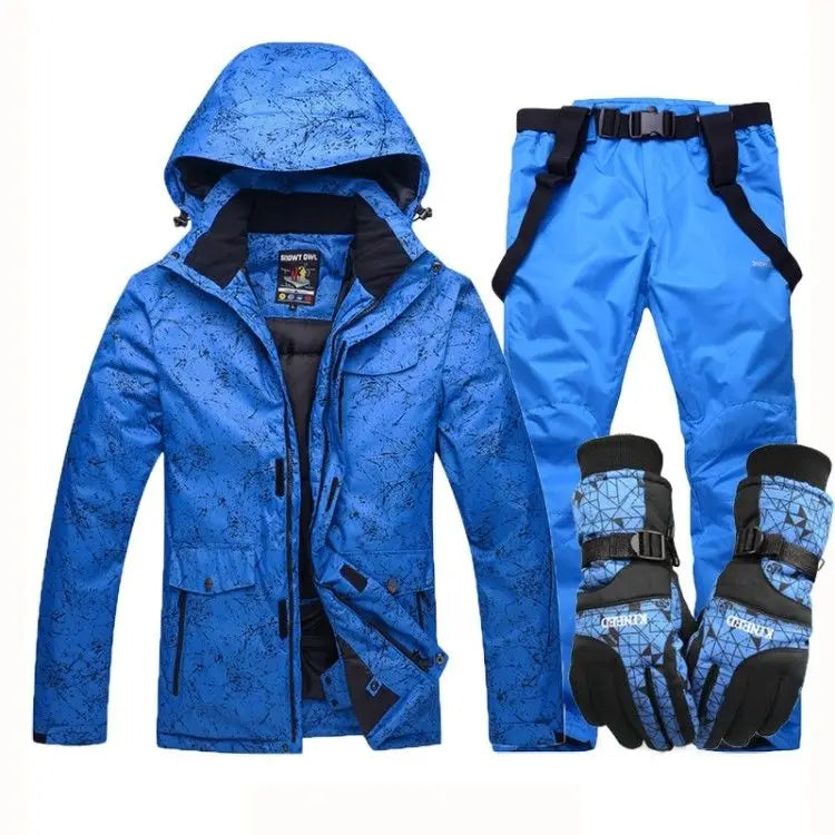 Nuevo traje de esquí grueso y cálido para hombre y mujer, guantes de esquí impermeables a prueba de viento, chaqueta de snowboard, conjunto de pantalones para hombre de talla grande 3XL
