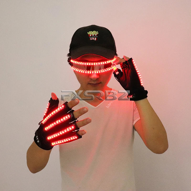 Guantes LED luminosos, gafas para Halloween, Bar, Club nocturno, baile mecánico, actuaciones, accesorios, suministros para fiestas