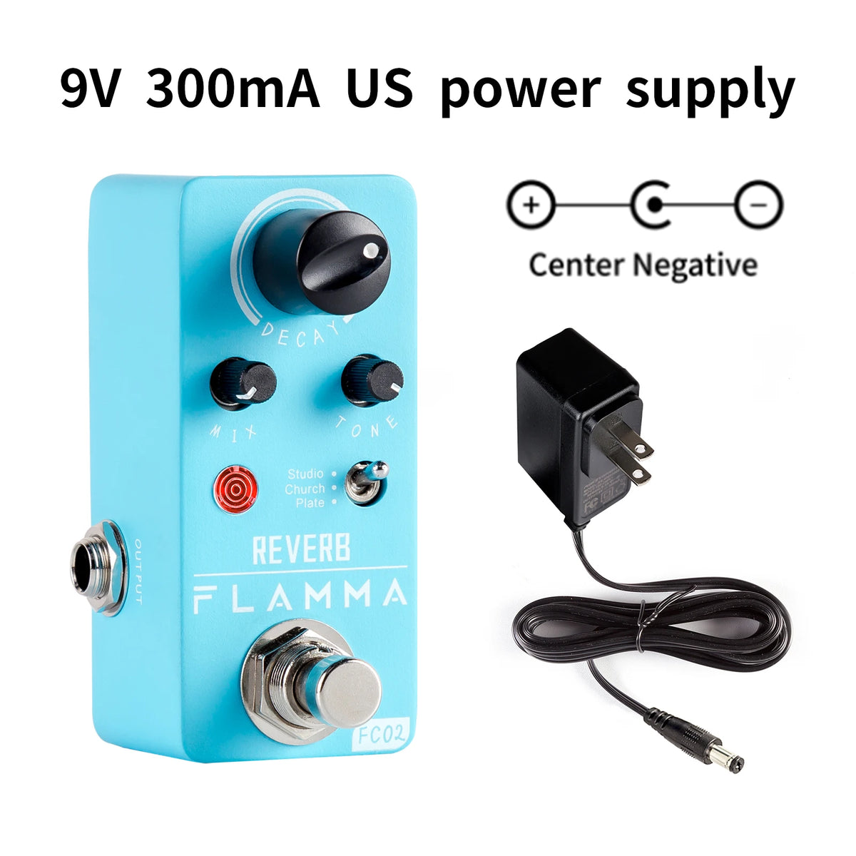 FLAMMA-Pedal de guitarra eléctrica FC02, Pedal de efectos de reverberación con placa de iglesia de estudio, True Bypass con fuente de alimentación