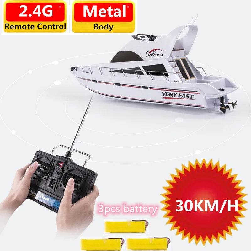 Lancha teledirigida grande de 2.4G y 70 cm, lancha rápida de 30 km/h, resistente al agua, con protección metálica anticolisión, lancha de carreras RC, regalo