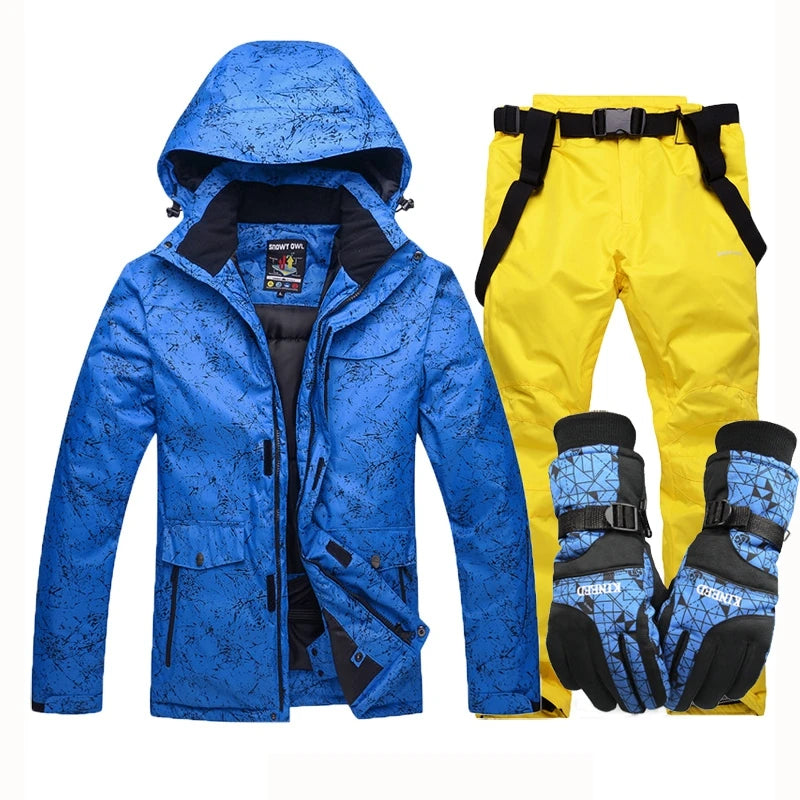 Nuevo traje de esquí grueso y cálido para hombre y mujer, guantes de esquí impermeables a prueba de viento, chaqueta de snowboard, conjunto de pantalones para hombre de talla grande 3XL