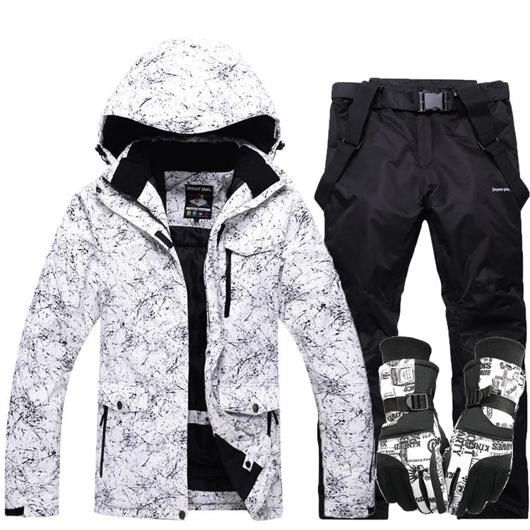 Nuevo traje de esquí grueso y cálido para hombre y mujer, guantes de esquí impermeables a prueba de viento, chaqueta de snowboard, conjunto de pantalones para hombre de talla grande 3XL