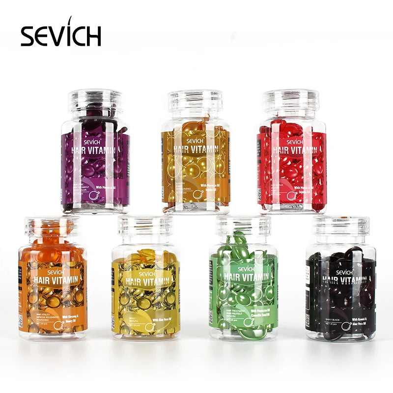 Sevich-cápsula de vitamina para cabello suave y sedoso, aceite complejo de queratina, reparación del cuidado del cabello, suero para el cabello dañado, aceite para el cabello marroquí antipérdida