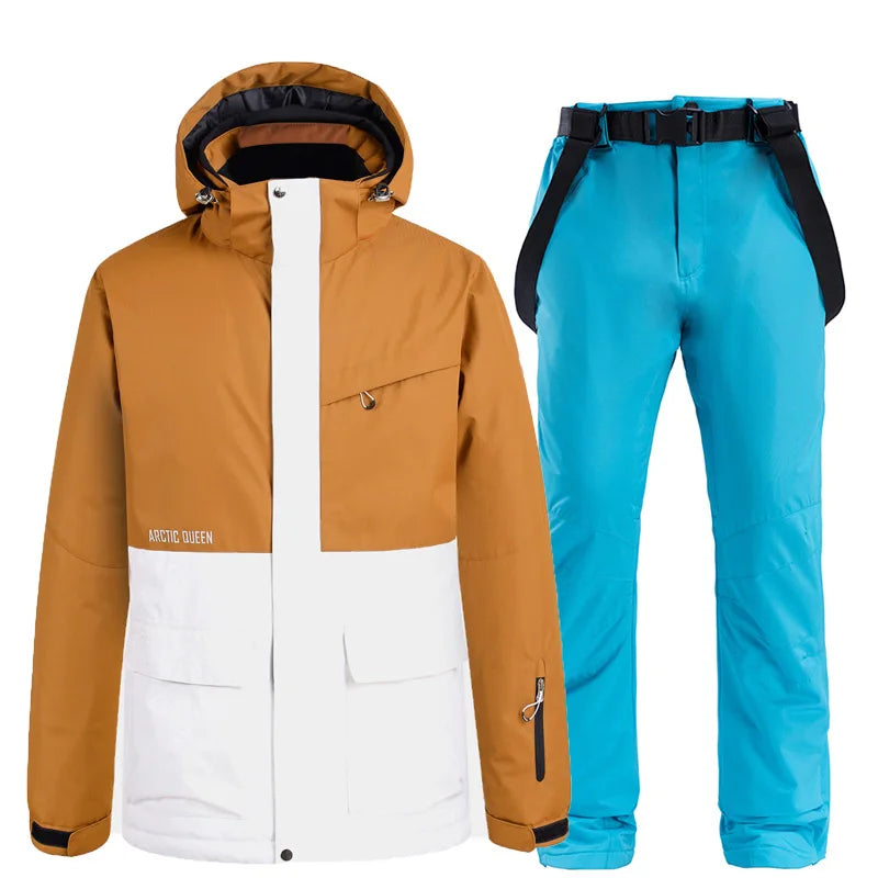 Nueva moda Color a juego traje de esquí hombres mujeres a prueba de viento impermeable esquí Snowboard chaqueta y pantalones traje de nieve invierno
