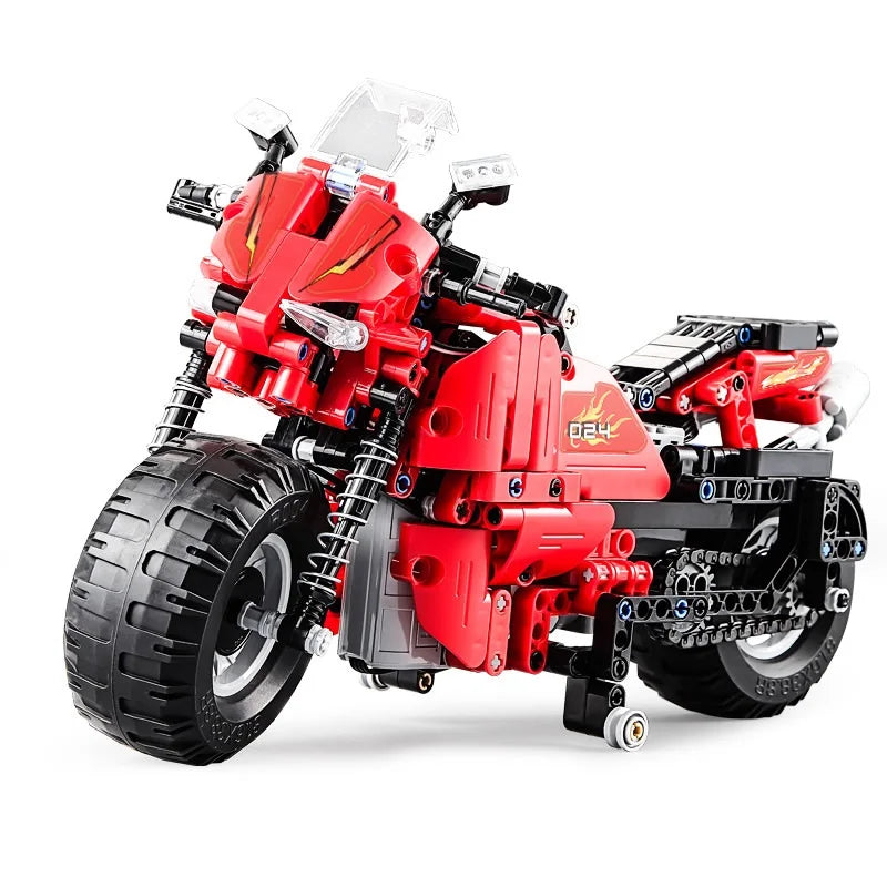 Bloques de construcción motocicleta de control remoto de alta imitación con amortiguador de resorte y luces LED, juguetes de ensamblaje para niños