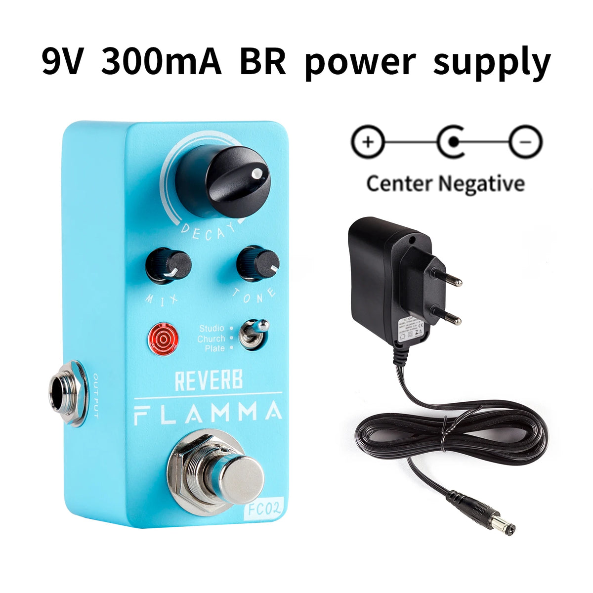 FLAMMA-Pedal de guitarra eléctrica FC02, Pedal de efectos de reverberación con placa de iglesia de estudio, True Bypass con fuente de alimentación