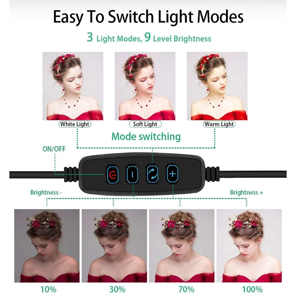 Vídeo Youtube anillo de luz de relleno lámpara Live COOK 26CM fotografía iluminación teléfono Ringlight trípode soporte foto Led Selfie remoto