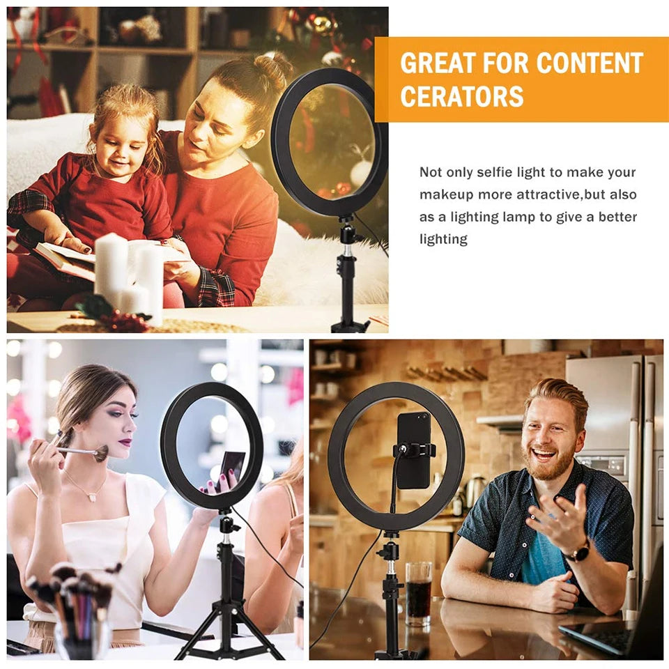 Vídeo Youtube anillo de luz de relleno lámpara Live COOK 26CM fotografía iluminación teléfono Ringlight trípode soporte foto Led Selfie remoto