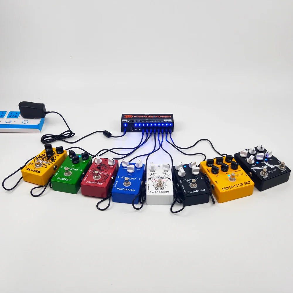 Pigtone-fuente de alimentación de Pedal de guitarra PD-02, salida de 10 vías, efectos de guitarra eléctrica, con carga USB