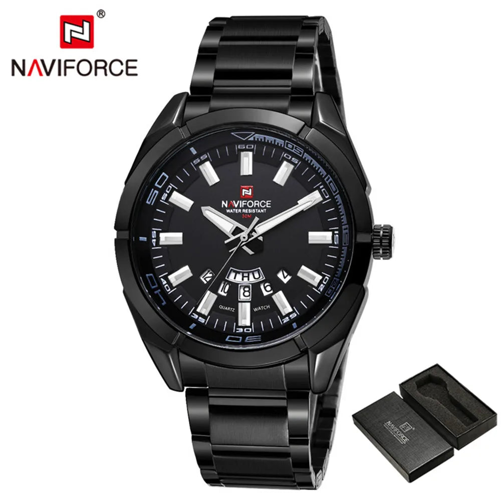 Reloj de cuarzo para hombre NAVIFORCE, plateado, de moda, lujo, estilo militar, deportivo, resistente al agua, con visualización de fecha y día