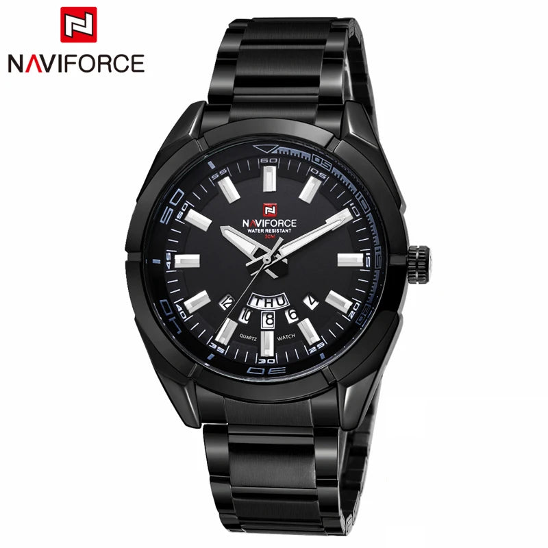 Reloj de cuarzo para hombre NAVIFORCE, plateado, de moda, lujo, estilo militar, deportivo, resistente al agua, con visualización de fecha y día