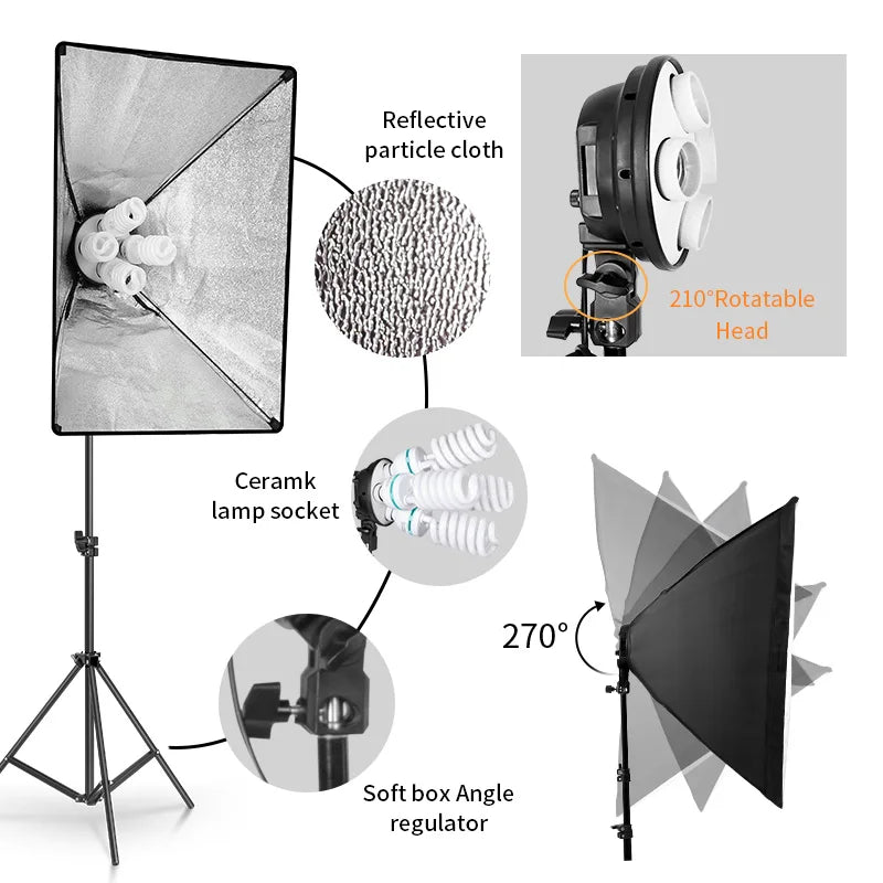 SH 50x70CM Kit de caja blanda de cuatro lámparas iluminación fotográfica con 8 Uds bombilla caja suave iluminación fotográfica accesorios para fotografía de cámara