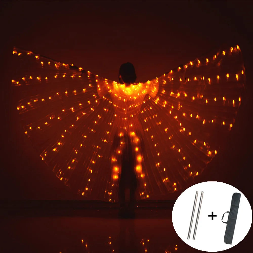 Alas LED para danza del vientre, alas de Isis para Halloween, accesorios, lámpara LED brillante, alas, accesorios para disfraces de danza del vientre, palos para adultos y niños