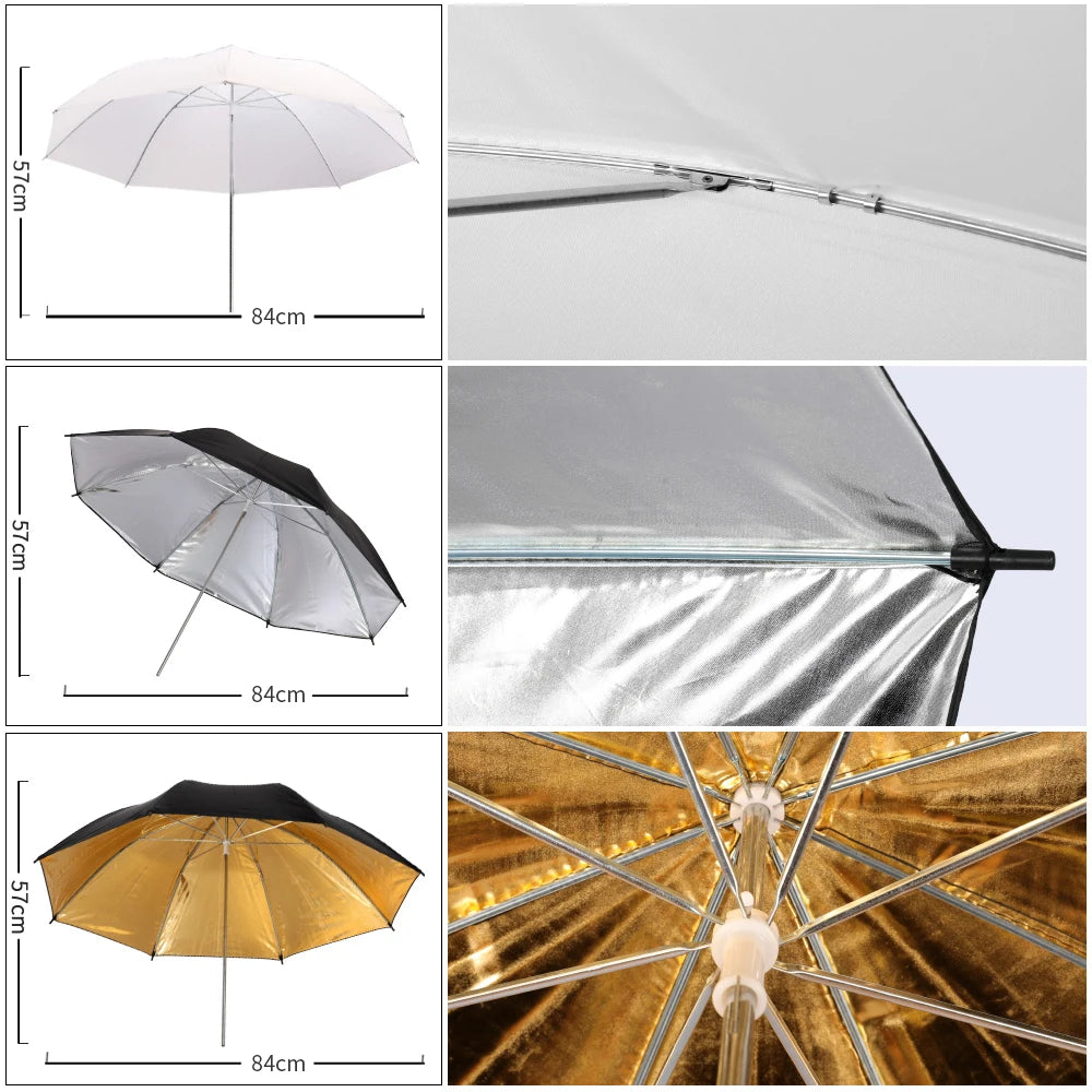 Kit de Iluminación para Estudio Fotográfico con Softbox, Marco de Fondo de 2.6x3M, 3 Telones de Fondo, Soporte de Trípode, Reflector y 4 Sombrillas