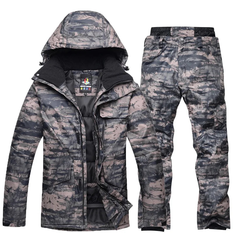 Nuevo traje de esquí de camuflaje para hombre, chaqueta de Snowboard impermeable y transpirable, pantalones de nieve de invierno, trajes para hombre, conjuntos de esquí y snowboard