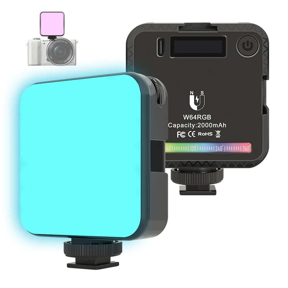 Luz de Video LED Magnética SH W64 RGB para Fotografía, Luz de Cámara de 2500-9000K y 2000mAh con Efecto Difusor, Luz de Relleno para Vlog