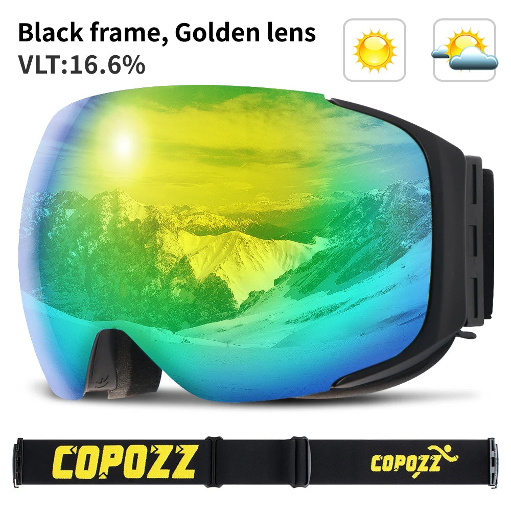 COPOZZ Gafas de esquí magnéticas con lentes de cambio rápido y estuche, protección 100% UV400, gafas de snowboard antivaho para hombres y mujeres